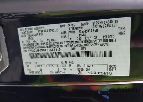 2016 Ford Escape Titanium from USA, damaged, VIN 1FMCU9J9XGUA83115